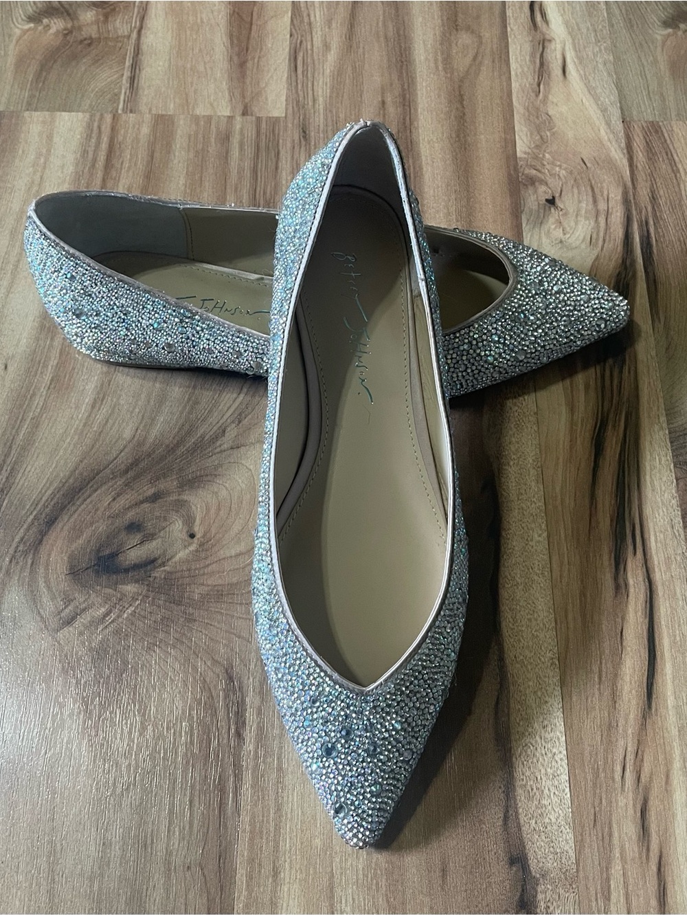 Betsey Johnson Sparkling Rhinestone Wedding Flats - Pointed Toe Evening Sz 9.5